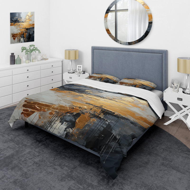 Ensemble de housse de couette Gold and Gray, Housse de couette pour très grand lit et 2 très 