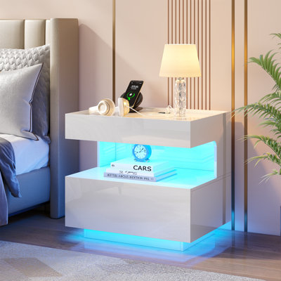 Table de chevet 2 tiroirs 21,7 po avec lumières DEL