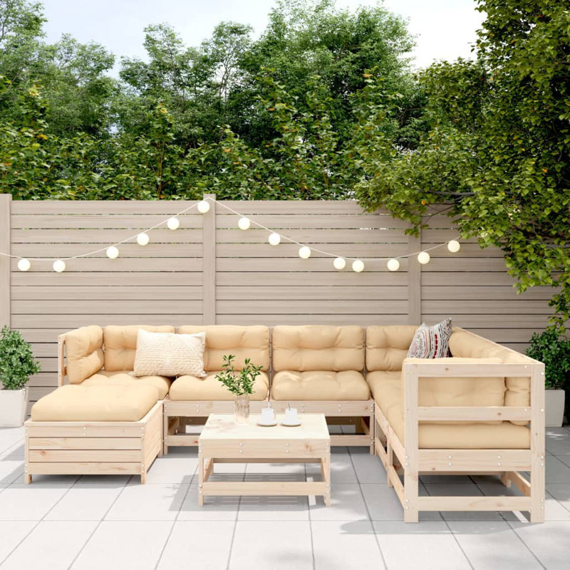 8 Piece Garden Sofa Set Solid Wood Pine, Natural Pine