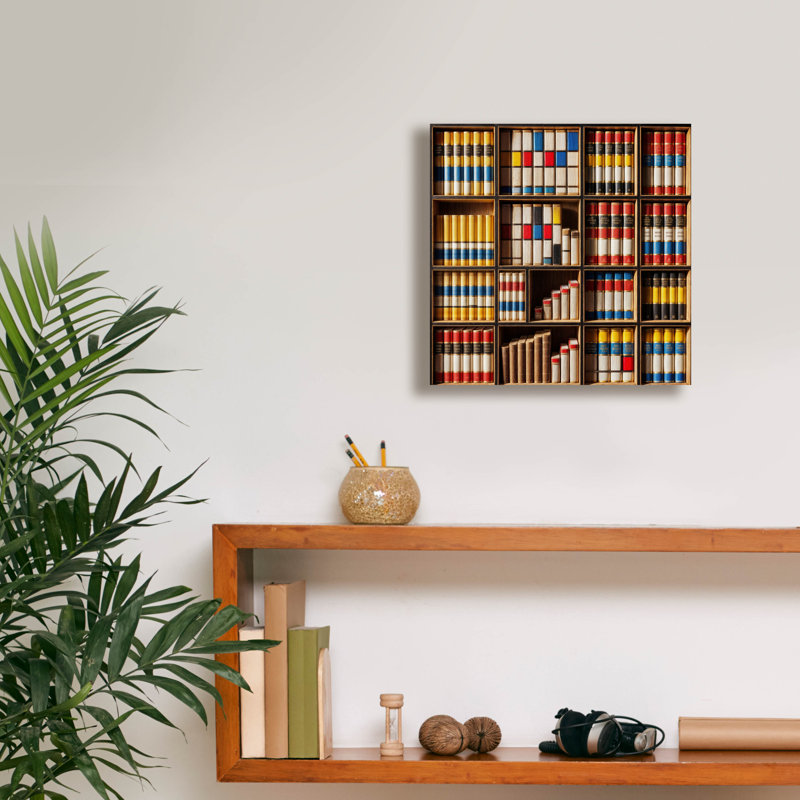  «Mondrian Style Bookshelf» par Rey Klimt, art mural sur toile, 12 po x 12 po, H 12 po x l 12 po