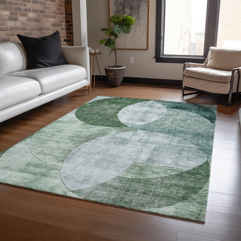 Seafoam Synthetic Flat Woven Rectangular Washable Area Rug