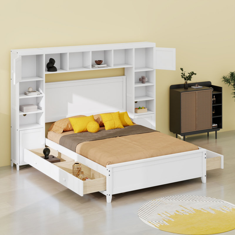 Lit en bois avec armoire et tablette tout-en-un
