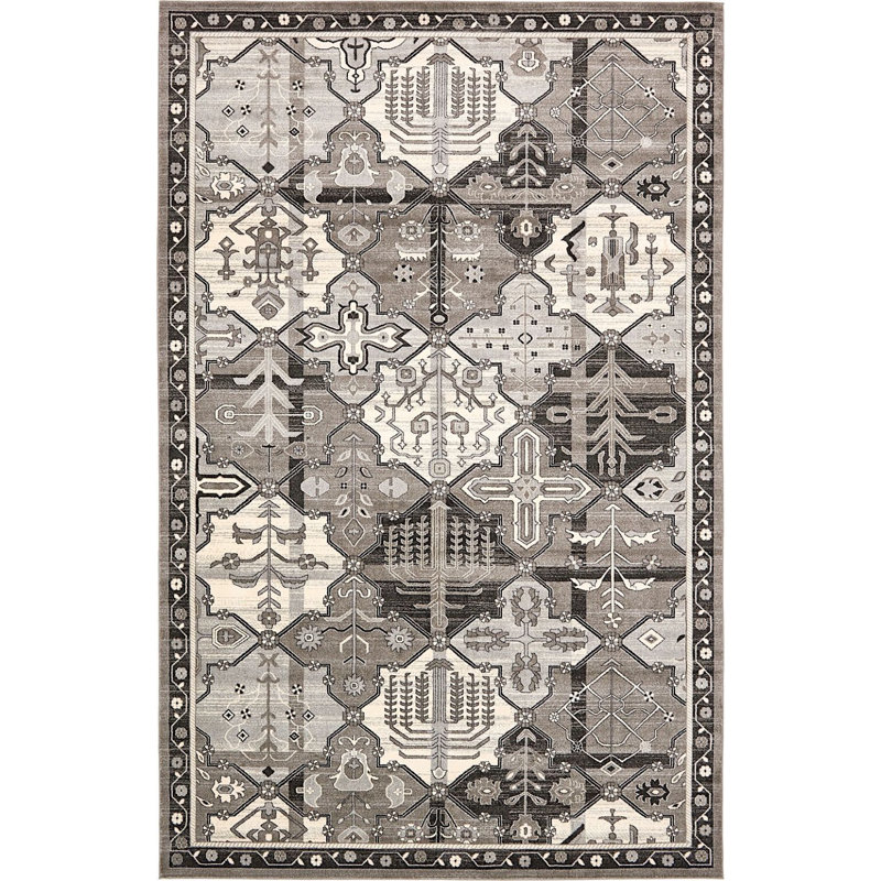 Tapis à motif oriental gris Soledad, Rectangle 5 pi x 8 pi