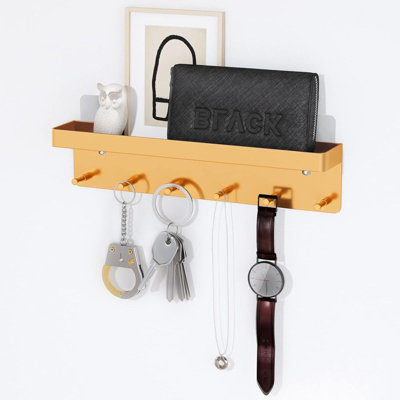 Porte-clés pour décoration murale, organisateur de courrier et support à clés avec plateau pour le couloir de la cuisine décorative de ferme, crochets à clés en acier inoxydable fixés au mur, 6 crochets (or)