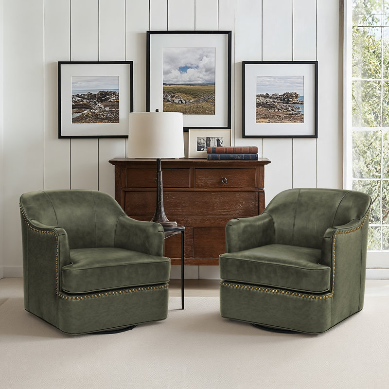Fauteuil demi-tonneau pivotant en cuir véritable, Fern Green