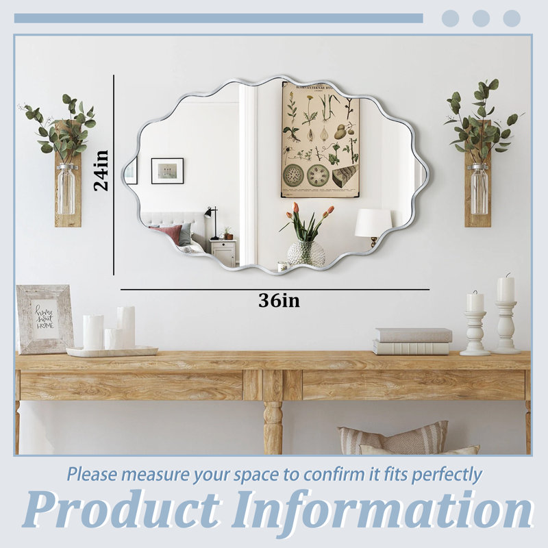 Miroir mural ovale à vagues, Argent argent, 30 po x 20 po