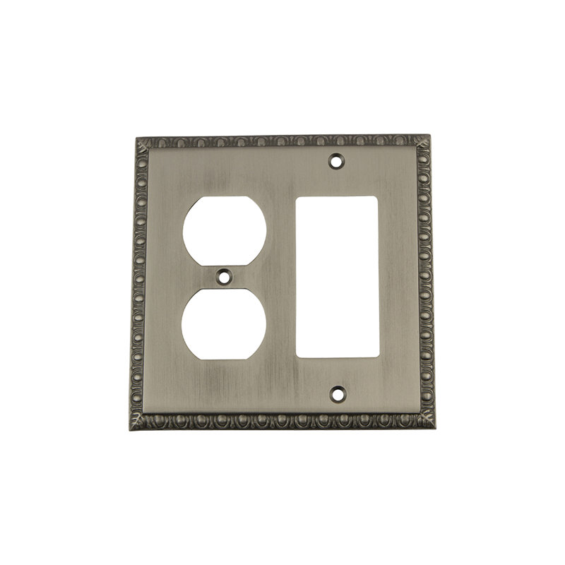 Egg and Dart 2-Gang Duplex Outlet / Rocker Combination Wall Plate, Antique Pewter