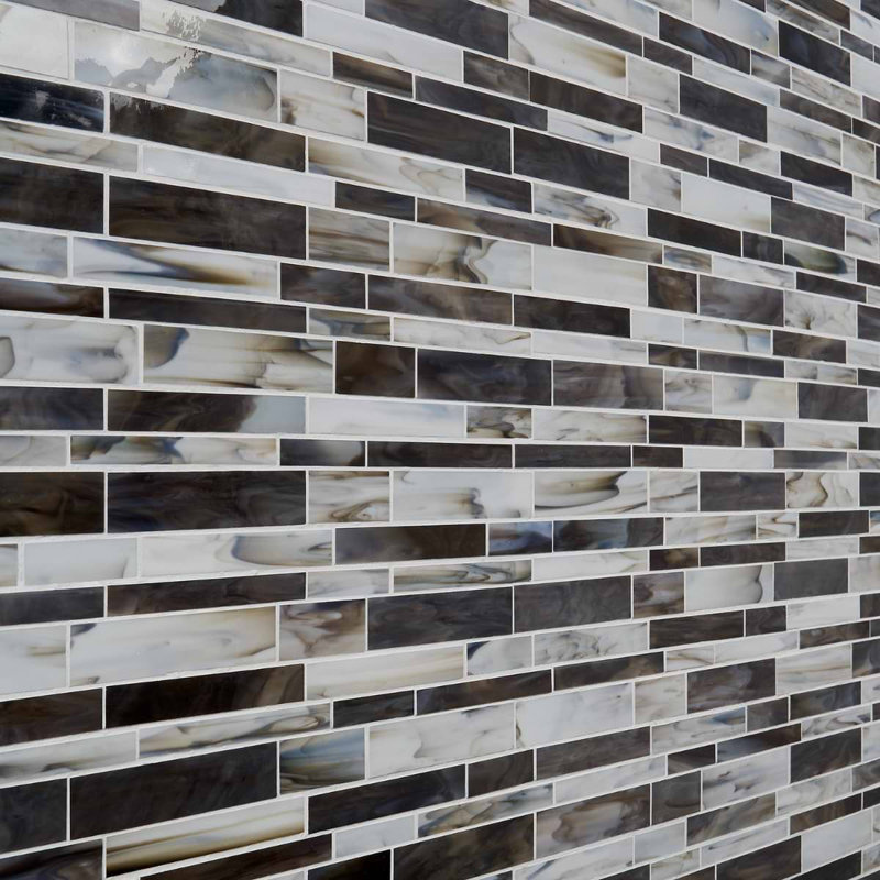 Matchstix 11x11 Brick Polished Glass Mosaic Tile, Rainstorm