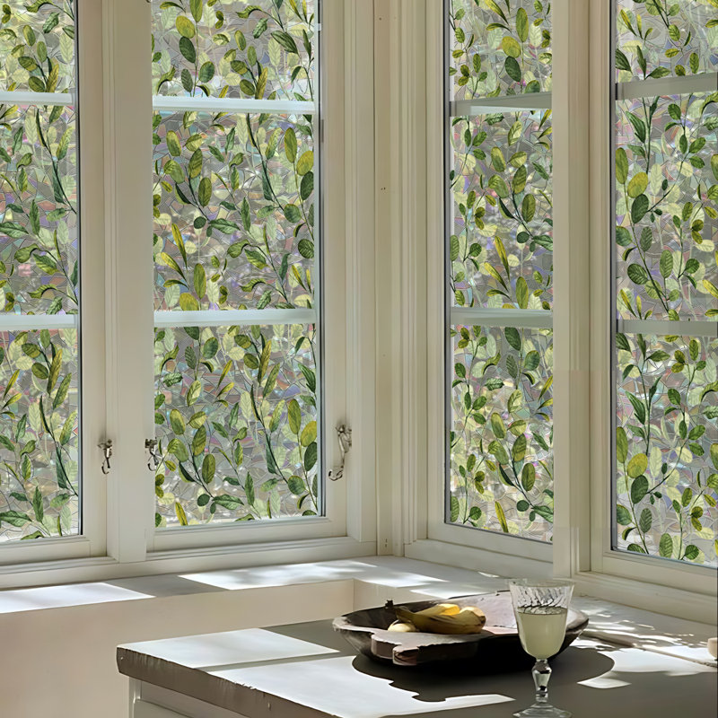 Plants & Flowers Laser Static Cling Privacy Window Sticker-Eucalyptus Leaves, 29.52'' H X 118.11'' W