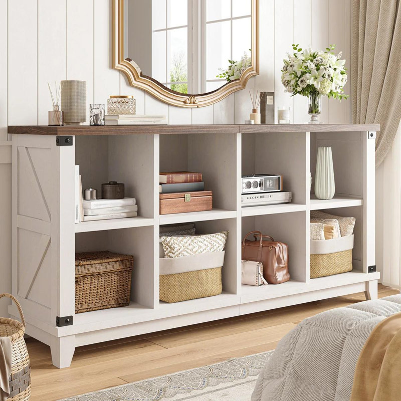 Manufactured Wood Cube Storage Organizer with Anti-Tip Hardware, (8-Cube) 27.1"H x 49.1"W x 11.8"D, Ivory