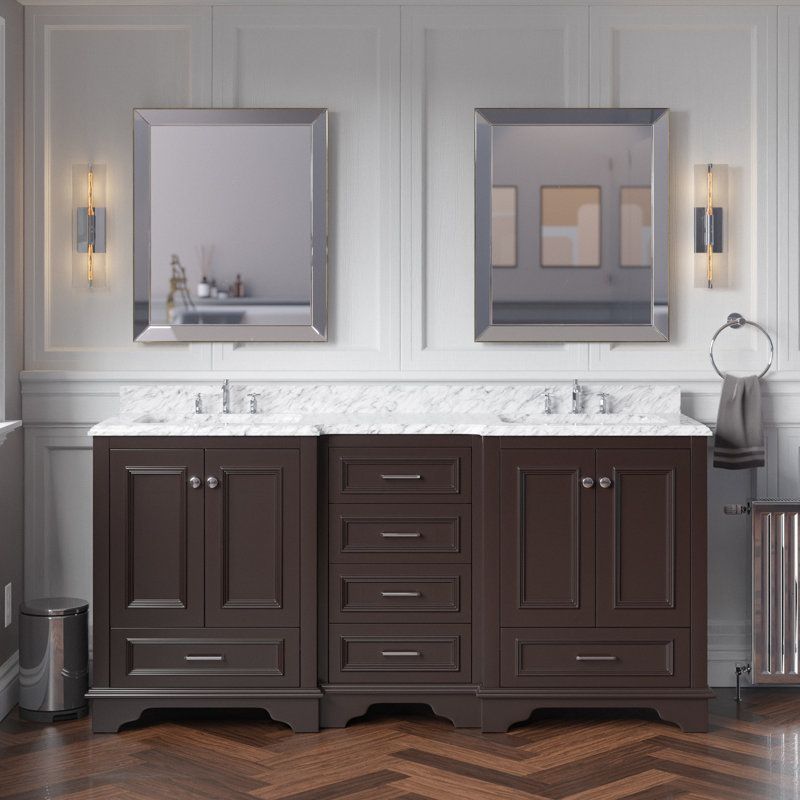 Loughlam 72'' Double Bathroom Vanity with Top, Chocolate, Carrara Marble