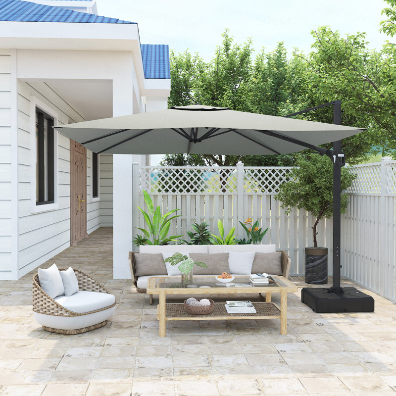 Parasol de patio en porte-à-faux carré 11 pi gris (sans base de parasol), Gris