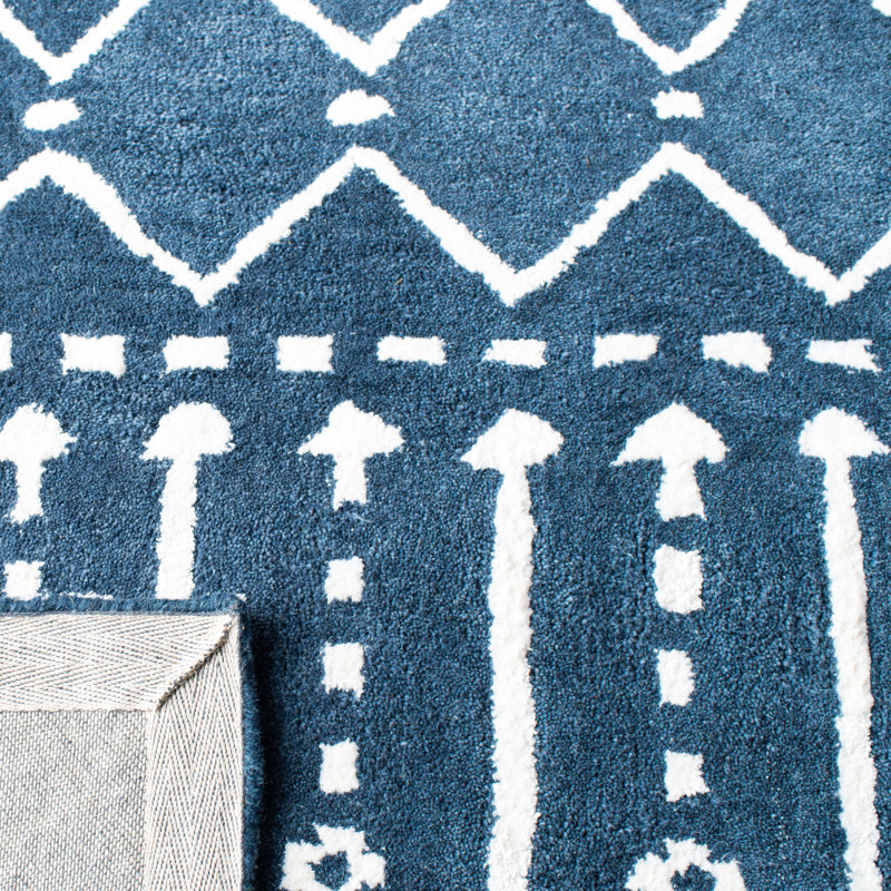 Philo Hand Tufted Wool/Viscose Geometric Rug in Navy, Rectangle 3' x 5'