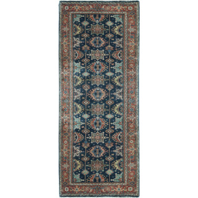 Hand-Knotted High-Quality Blue and Red Runner