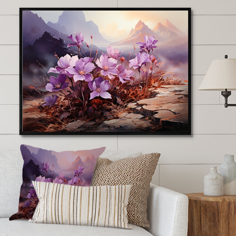 " Violets Charm In Mountain Scenery ", Black Floater Framed, 34" H x 44" W
