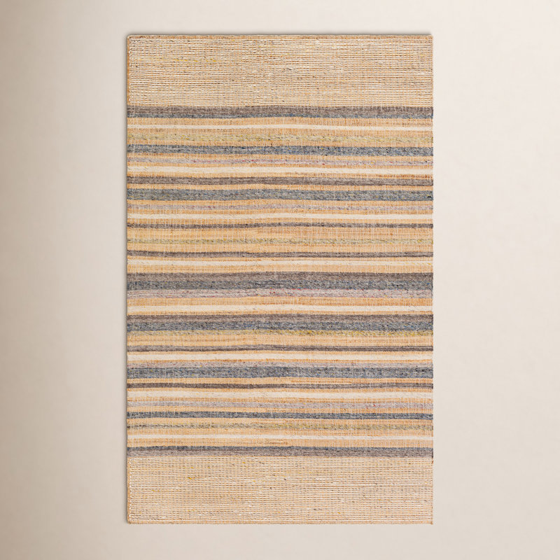 Tapis beige / gris / bleu tissé à plat Naper, Rectangle 5 pi x 8 pi