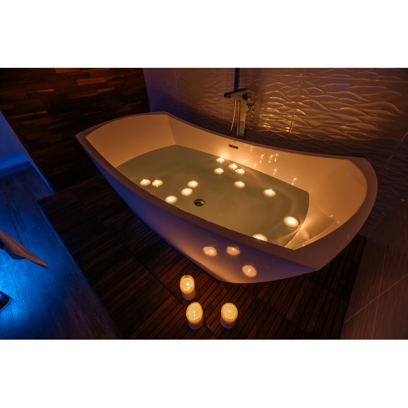 Denali 70'' x 36'' Air Solid Surface Bathtub, Satin Chrome, Matte White
