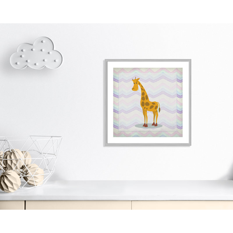 Décalcomanie murale «Pink Giraffe Time», Encadré de boîte argent, H 26,5 po x l 26,5 po x P 1,18 po
