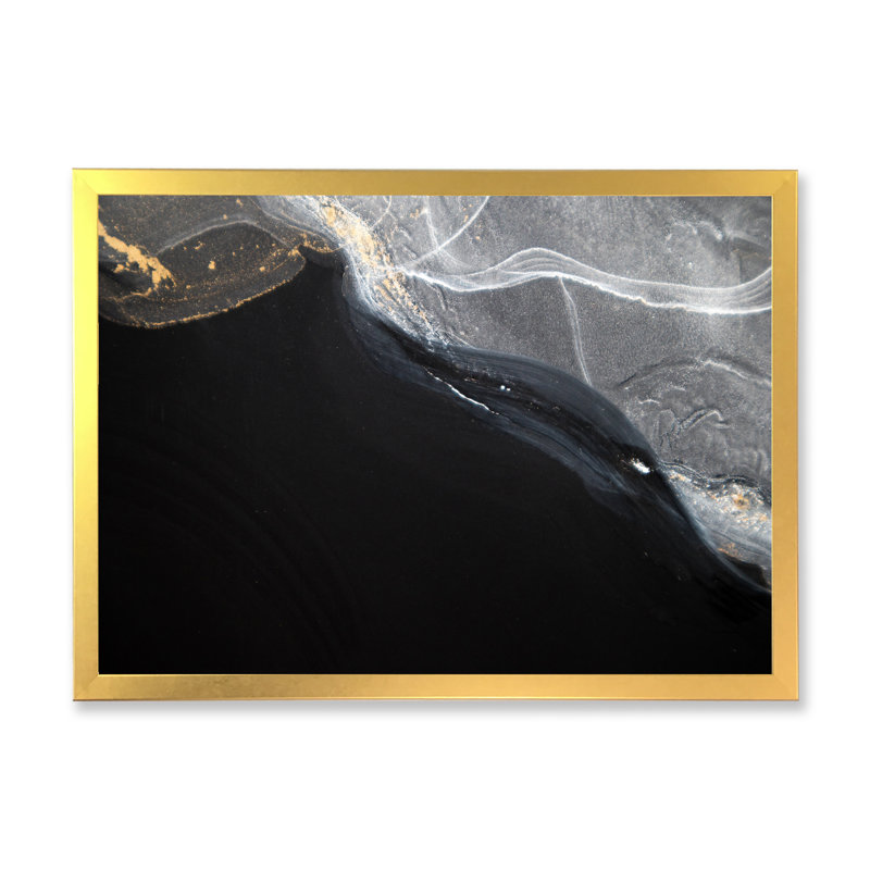 Gloden - Marbre noir et gris, art mural moderne sur toile, H 8 po x l 12 po x P 1 po, Impression dorée sur toile encadrée