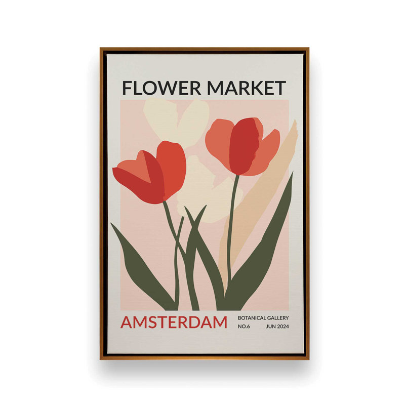 Amsterdam Flower Market II, H 12,75 po x l 8,75 po, Cadre flottant or poli