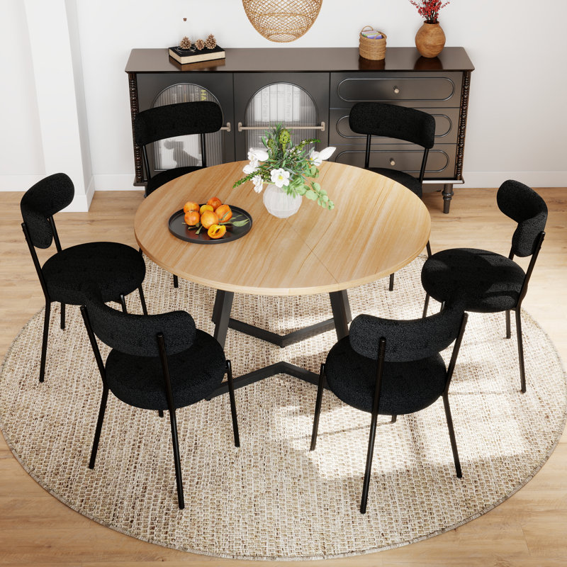 Ensemble de table de salle à manger Modern Farmhouse, Noir, 7, Brun