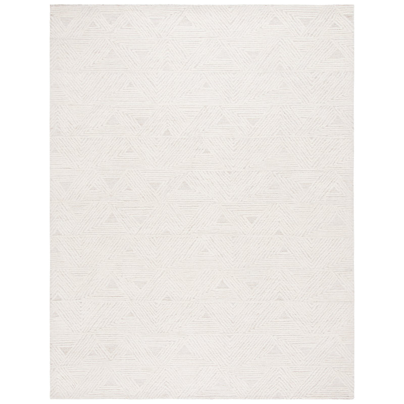 Eulamae Ebony Hand Tufted Wool/Cotton Geometric Rug in Ivory/Beige, Square 6'