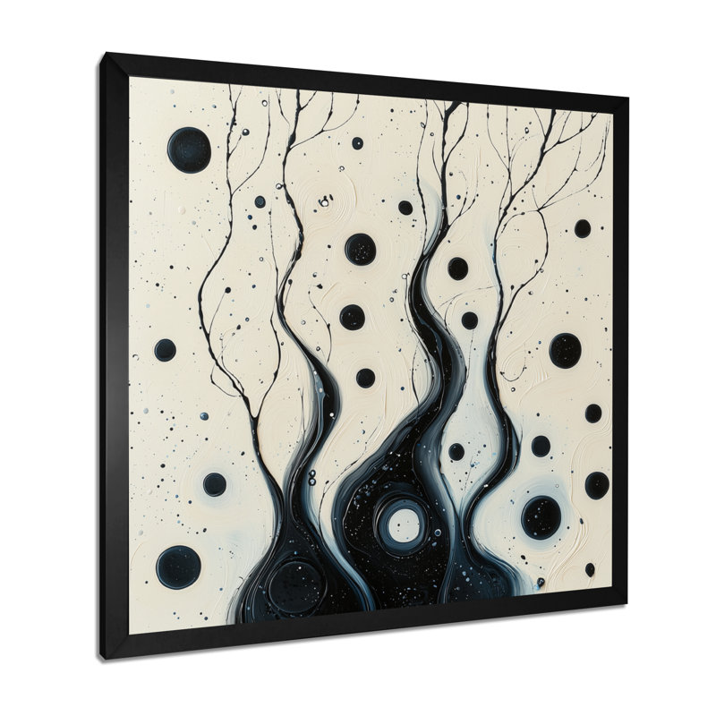 «Black and White Sprial», art mural encre rythmique, H 16 po x l 16 po, Reproduction encadrée d'une seule photo, Noir