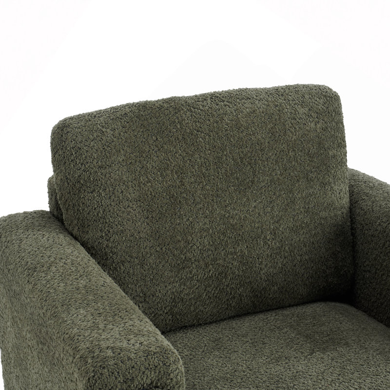 Fauteuil d'appoint rembourré avec accoudoirs en bois massif, fauteuil club carré en tissu bouclé avec coussin épais, chaise d'appoint moderne avec piètement luge pour salon et chambre
