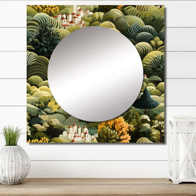Green Green Dreamy Forest Landscape - Grand miroir mural carré moderne pour la chambre à coucher
