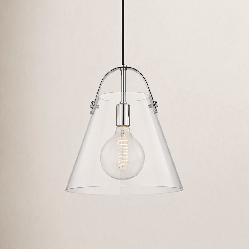 Luminaire suspendu conique 1 lumière Peonie Flitwick, H 13,75 po x l 12,75 po x P 12,75 po, Nickel poli