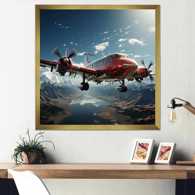 «In Flight Jet Plane Horizons» sur impression sur toile, H 30 po x l 30 po x P 1 po, Cadre doré simple