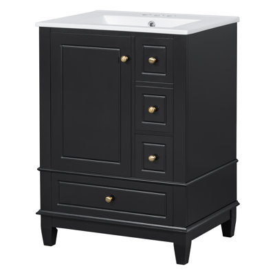 Hutton 24" Freestanding Bathroom Vanity with Ceramic Sink, Drawers & Shelves