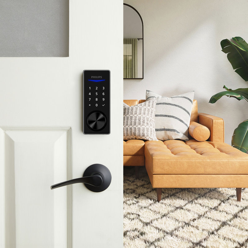 Serrure à pêne dormant avec écran tactile Bluetooth Philips et pont Wi-Fi, Satin Nickel, Pêne dormant , Rectangulaire