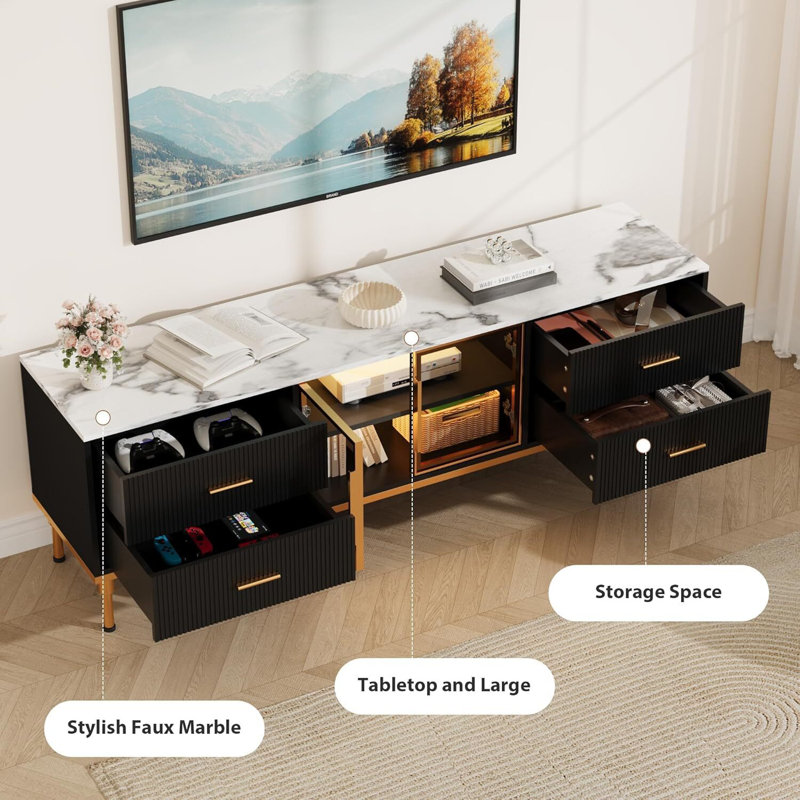 LED TV Stand, With 4 Drawers,  Up To 75 Inch, Black