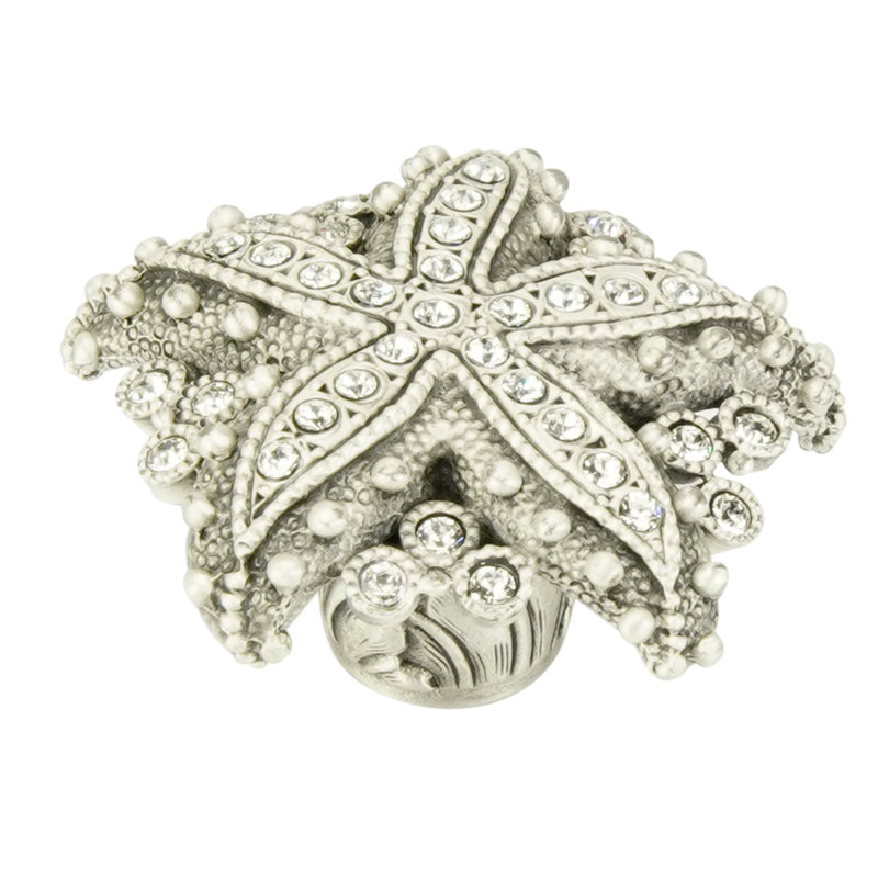 SEASIDE KNOB; DECORATED WITH SWAROVSKI®CLEAR CRYSTAL;, Silver