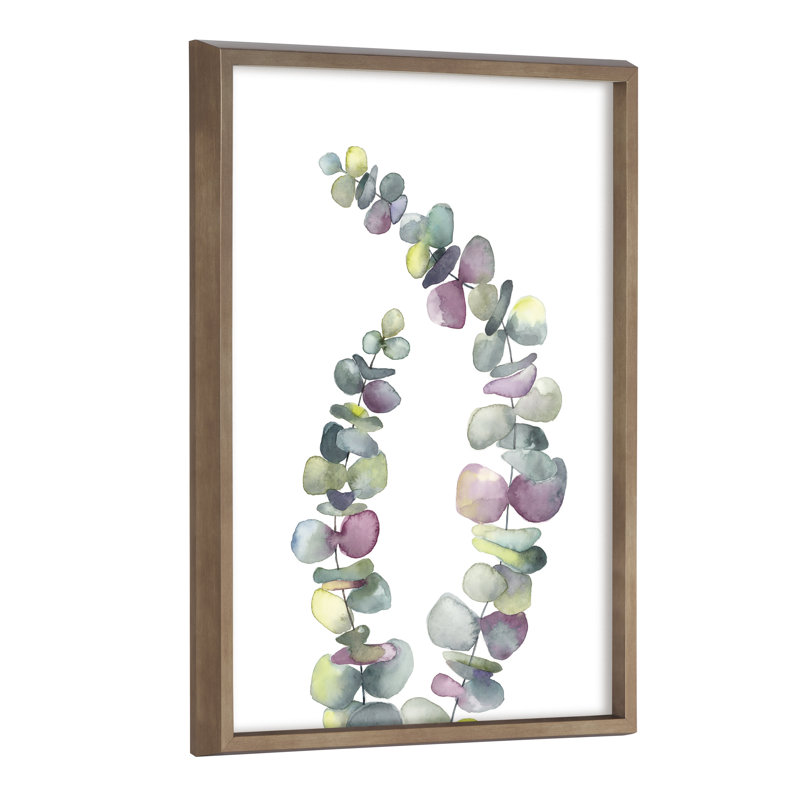 Verre imprimé encadré 2 branches Kate et Laurel Blake Eucalyptus par Emily Marie, aquarelle 18 x 24 gris, Or