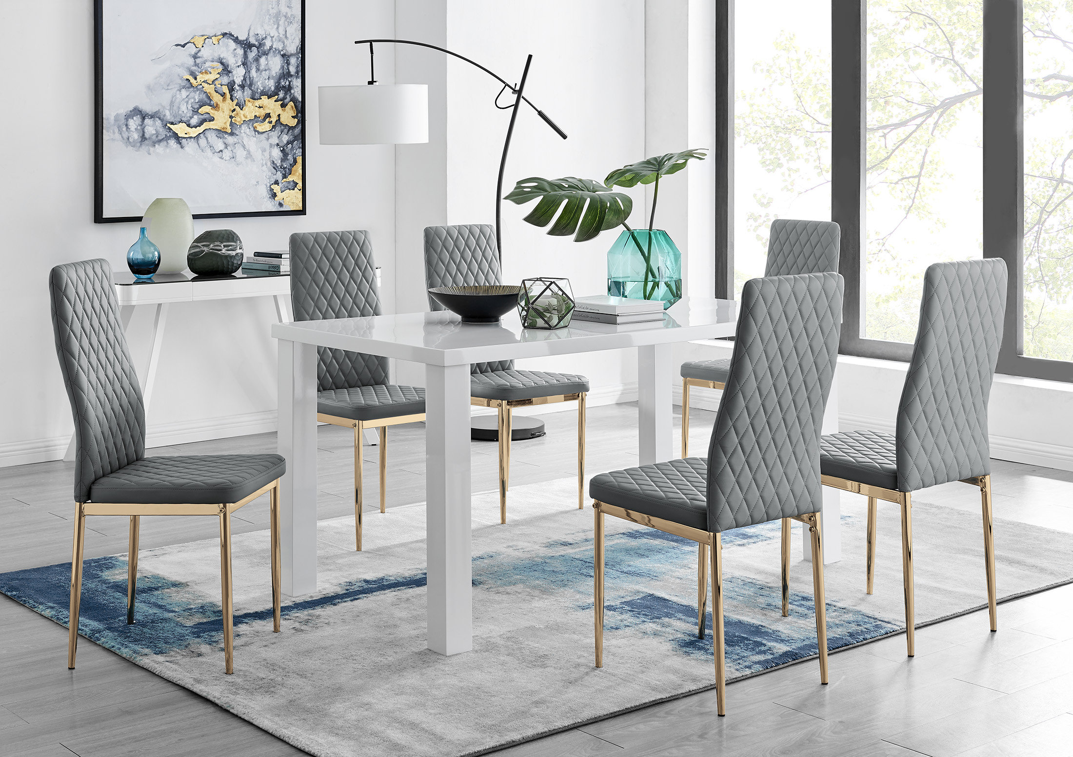 Bless international Eubanks High Gloss 6 Seat Rectangular Dining Table