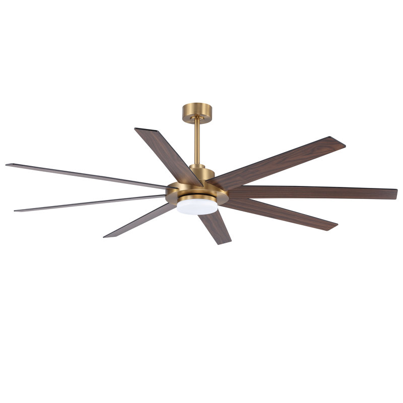 60inch Indoor 8 Solid Wood Double-Sided Blades Ceiling Fan with LED light Remote Remote DC Motor Down-rod Mount, Black and Walnut wiht Gold