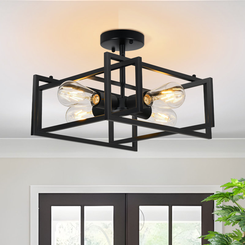 Plafonnier semi-encastré avec cage en métal 4 lumières Juvraj, Noir