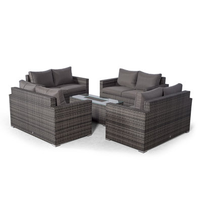 Villatoro Grey Rattan 4 X 2 Seat Sofa With 2 X Ice Bucket Rectangle Coffee Table, Outdoor Patio Garden Furniture