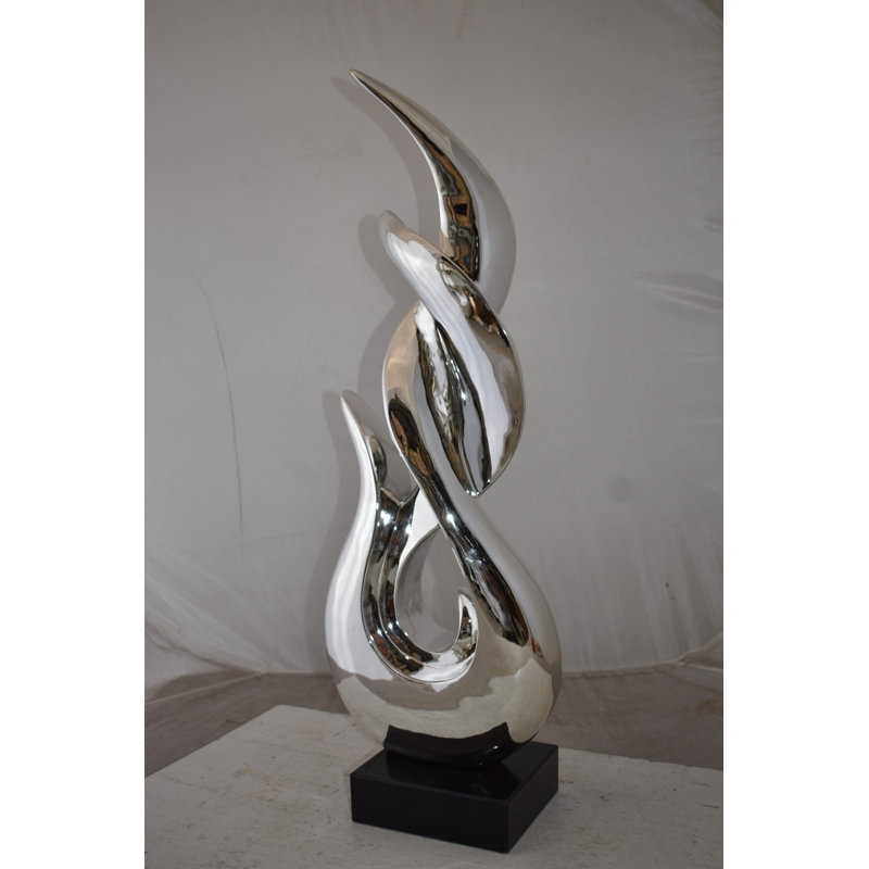 Statue abstraite en résine Volkea Eclectic Winding Silver Finish