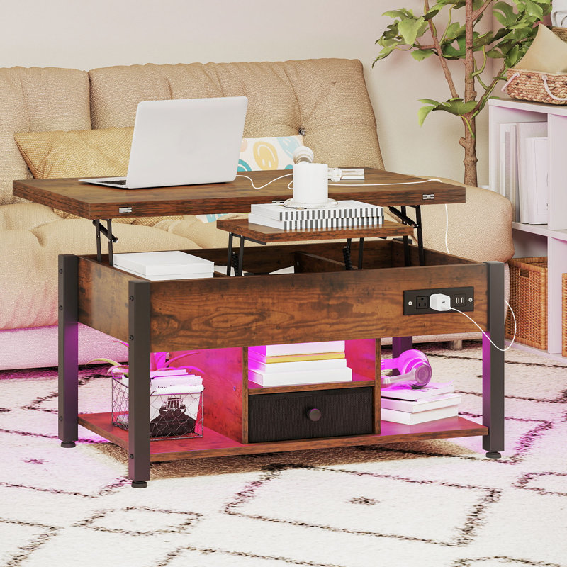 Lift Top Coffee Table With Light, Brown
