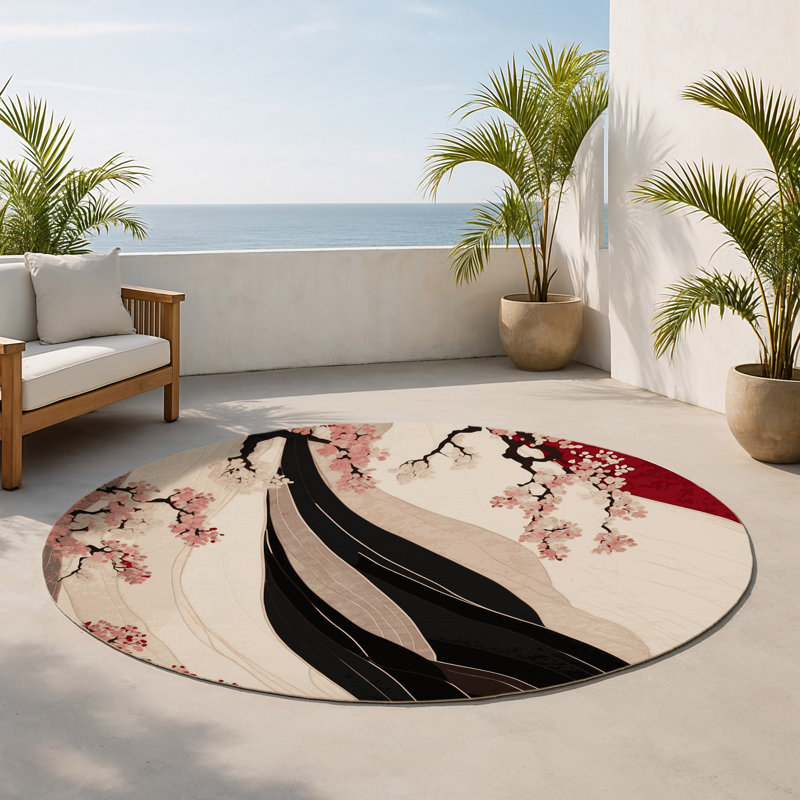 Tapis intérieur et extérieur Dawn Bloom, Rond 5 pi