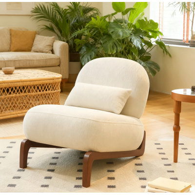 Chaise d'appoint en velours avec pieds en bois massif, blanc - Chaise de lecture confortable sans accoudoirs pour le salon et la chambre à coucher