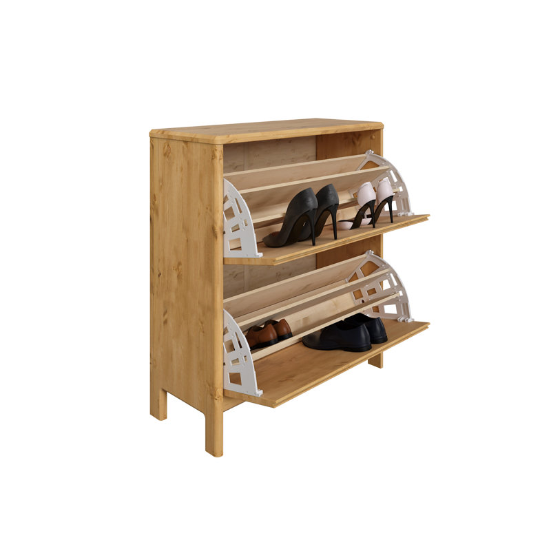 18 Pair Solid Wood Shoe Storage Cabinet, Oiled
