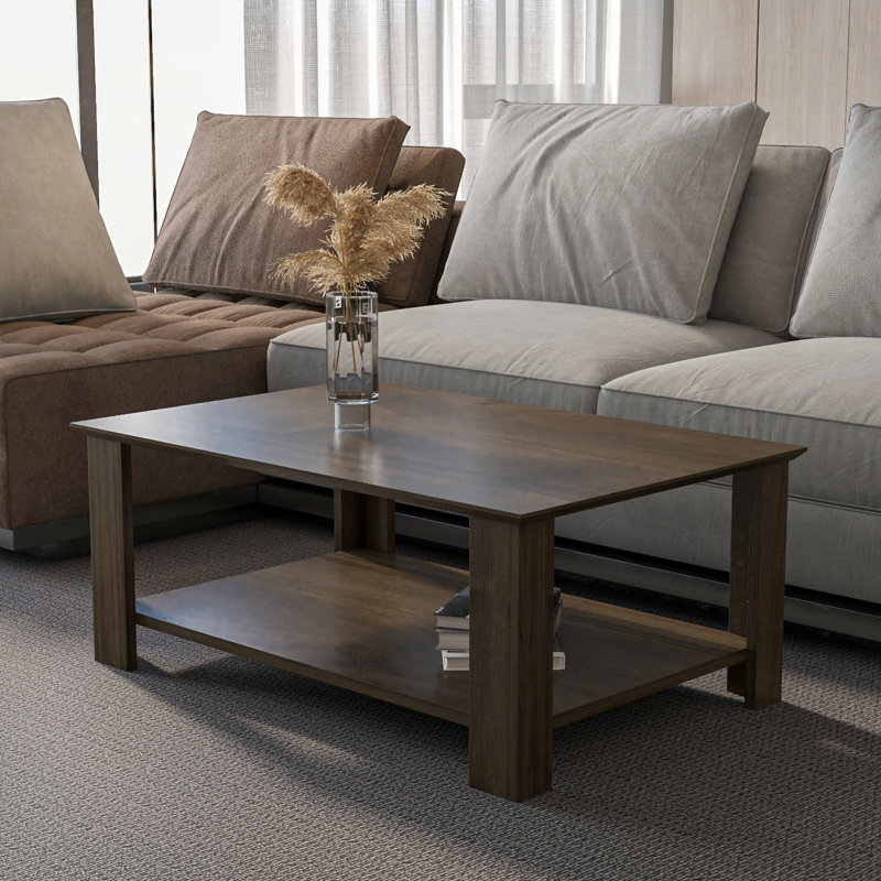 Leroy 90 cm Rectangular Coffee Table, Dark Brown Wood