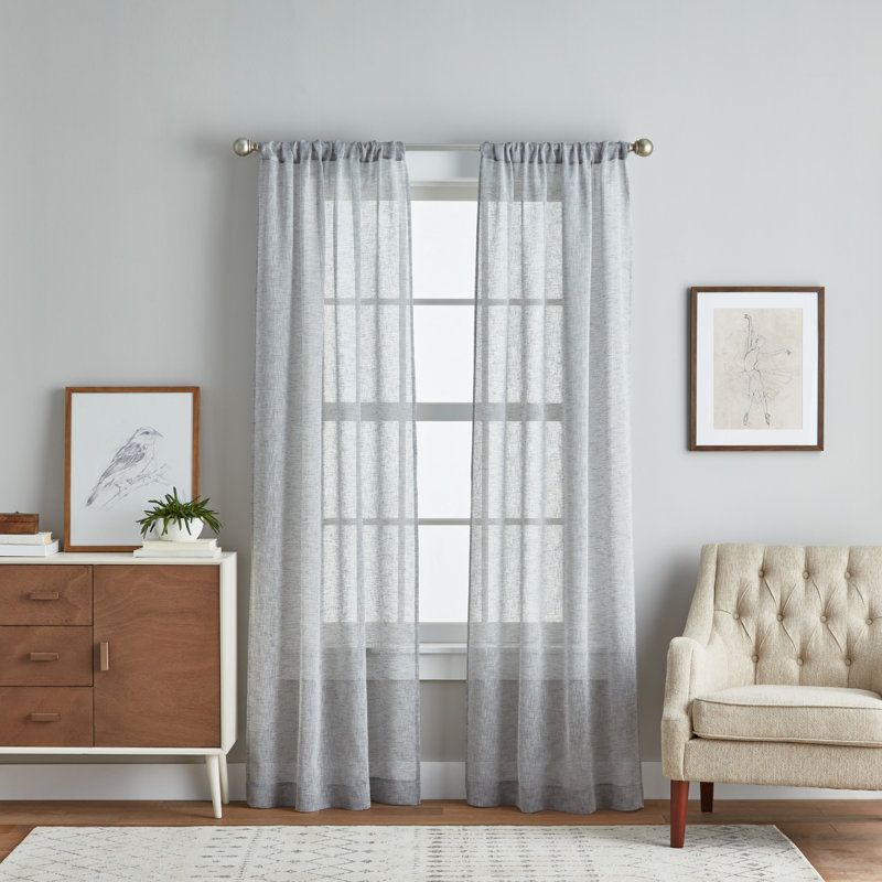 Paire de rideaux transparents avec passe-tringle Alvelo, L 38 po x L 84 po, Gris
