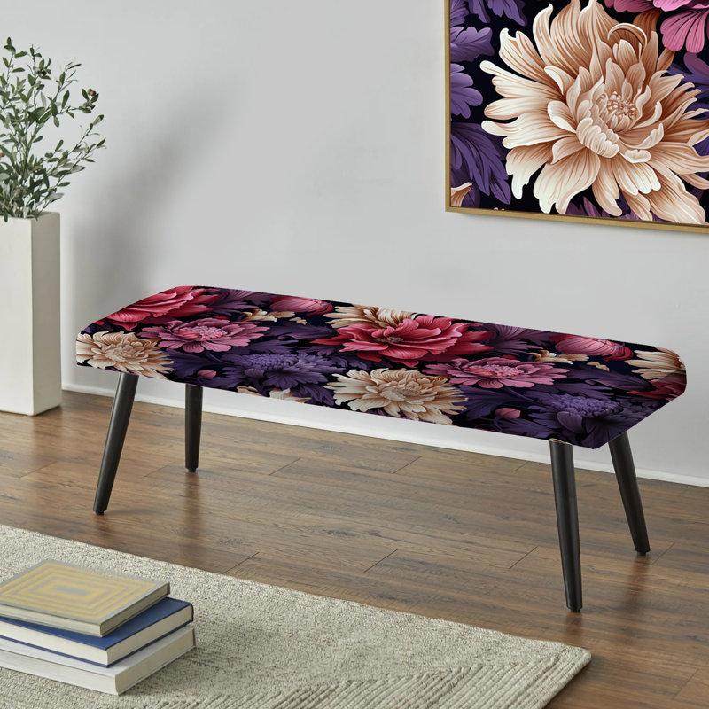 Rose et mauve, damas, harmonie damassée - banc rembourré damassé noir