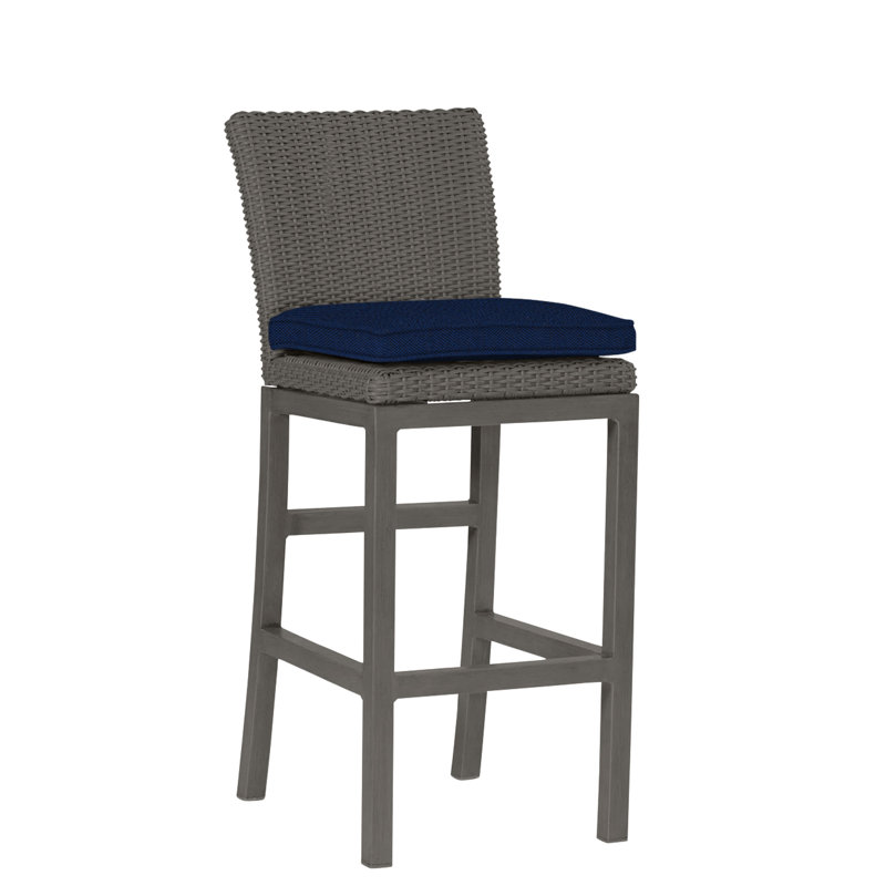 Rustic 30.5" Patio Bar Stool with Cushion, Slate Gray, Welt, Indigo Velvet