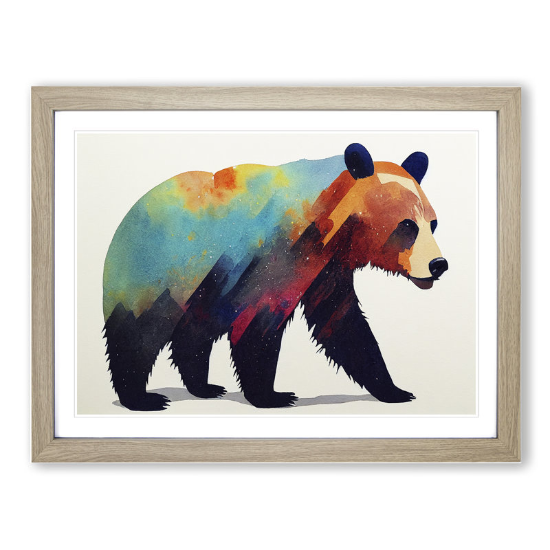 Watercolour Bear Vol.2 Abstract - Framed Print, Oak Framed, 34cm H x 46cm W x 2cm D